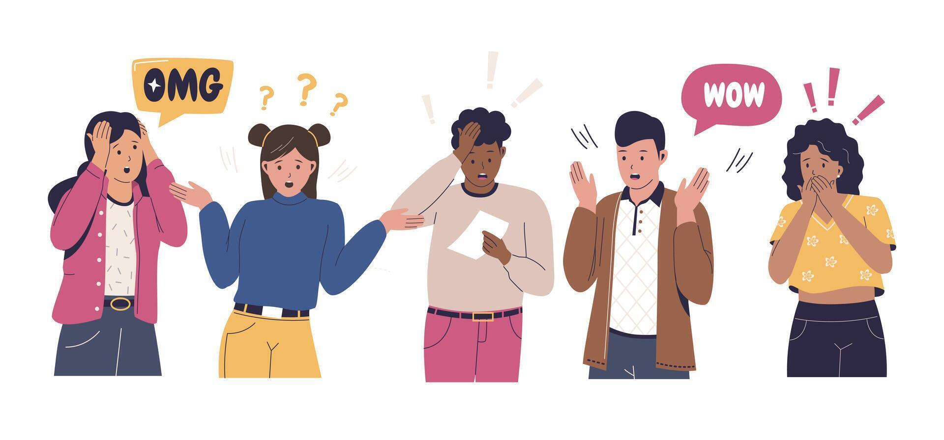 Surprised amazed and shocked people set vector