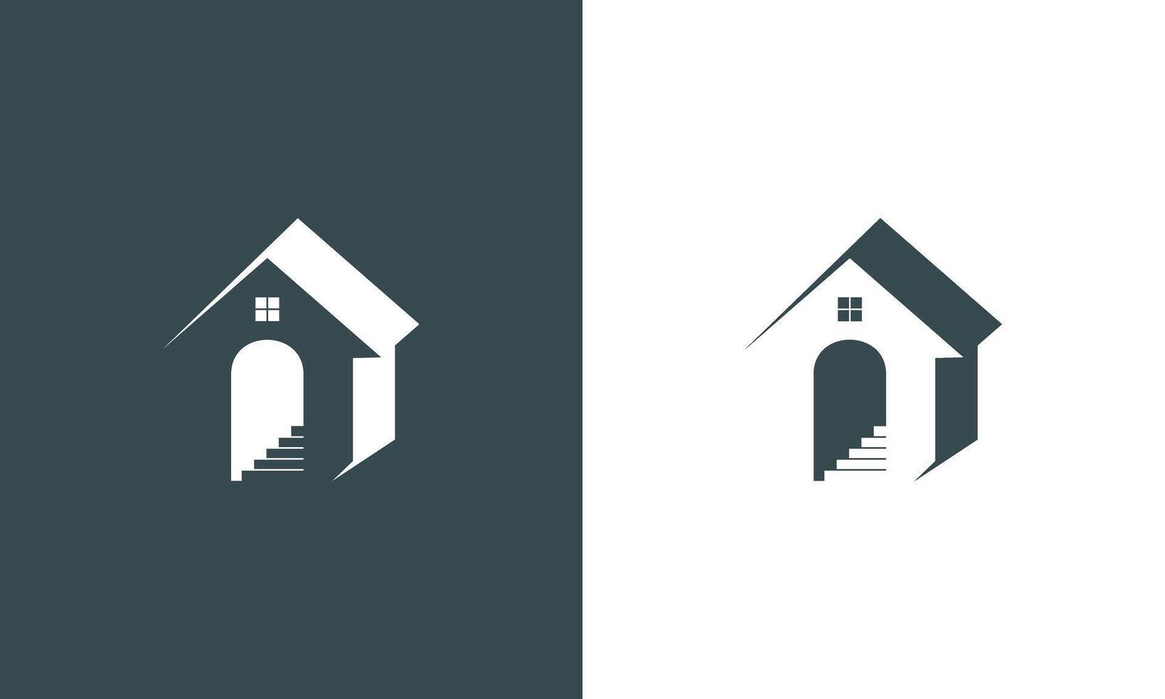 sencillo y creativo real inmuebles logo diseño. casa logo diseño con escalera dentro vector