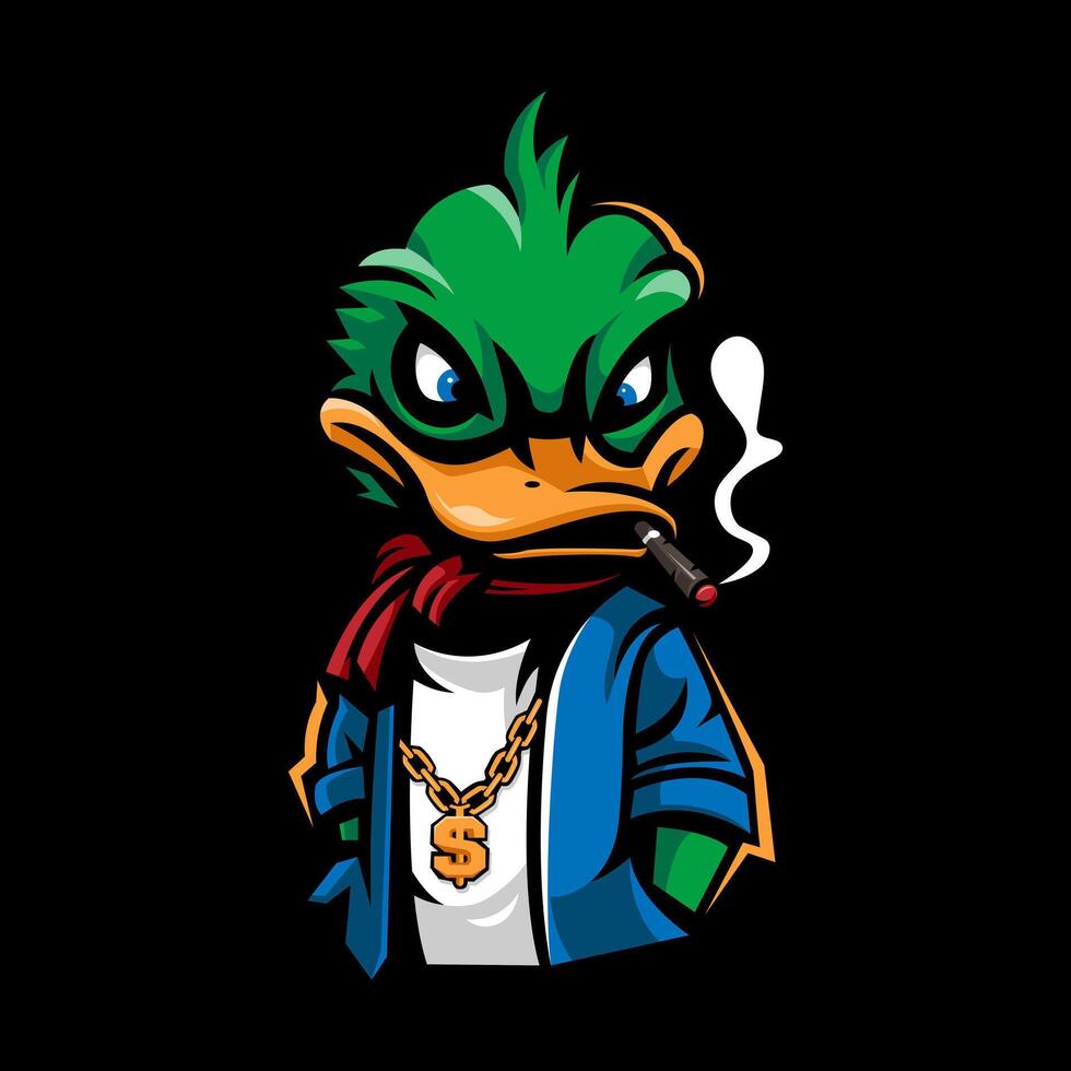 Cool duck smoking cartoon mascot design illustration vector