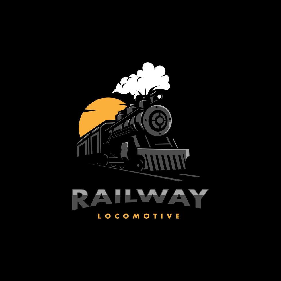 ferrocarril locomotora tren logo diseño ilustración vector