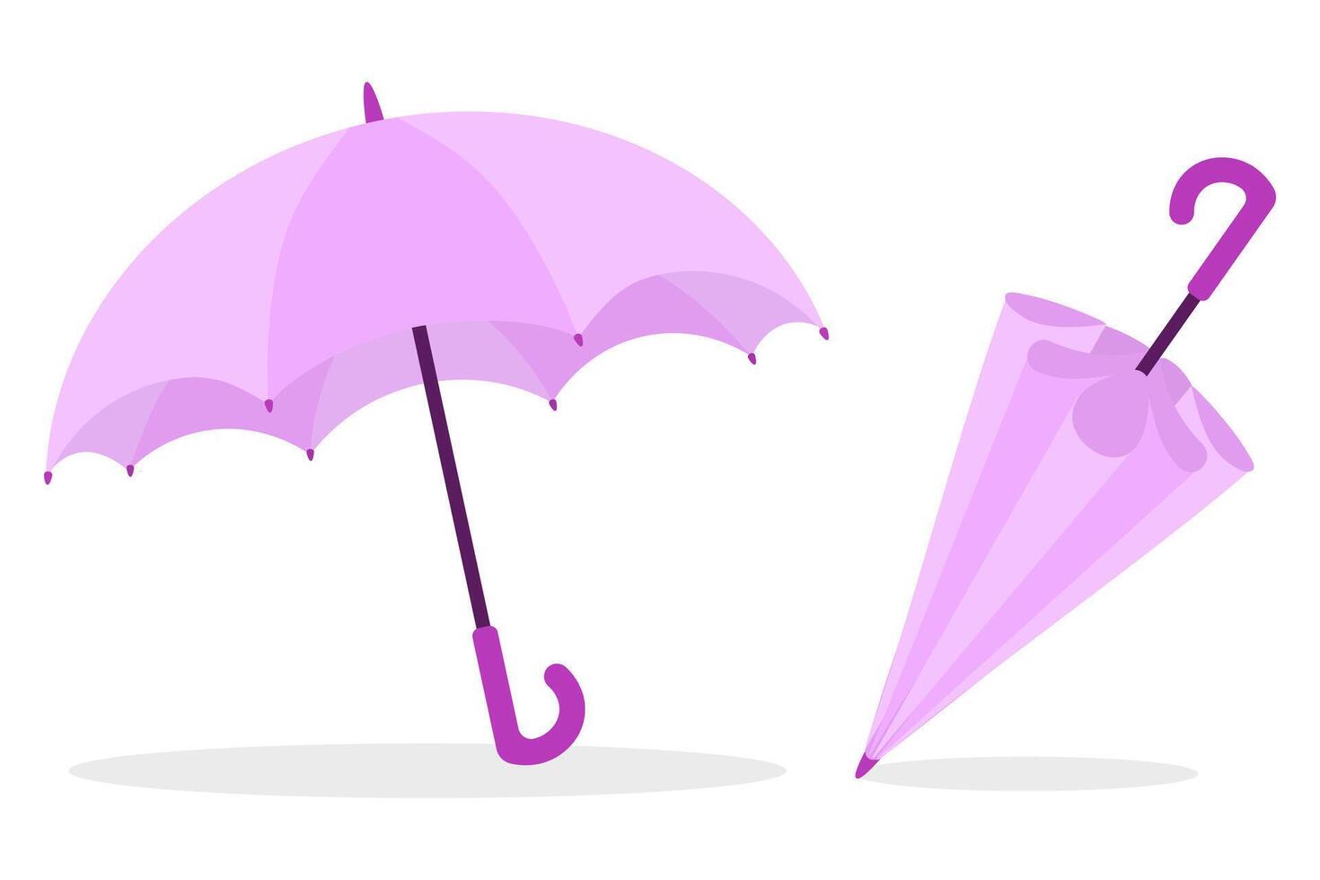 Set of isolated open and folded purple umbrella vector