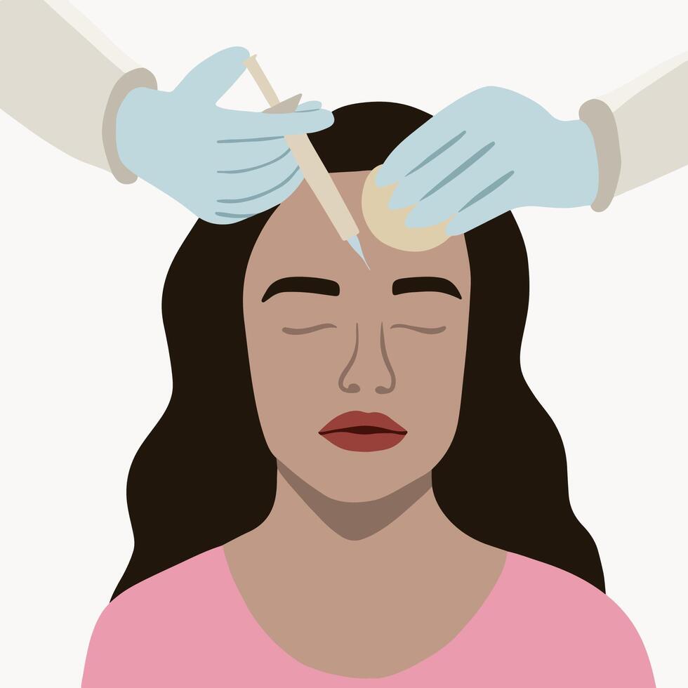 Vector isolated illustration of a white woman receiving rejuvenating injections.