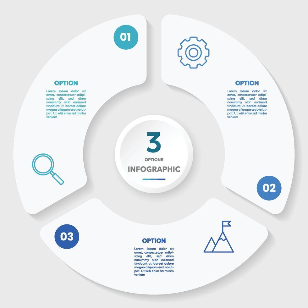 Circle chart infographic template with 3 options for presentations vector