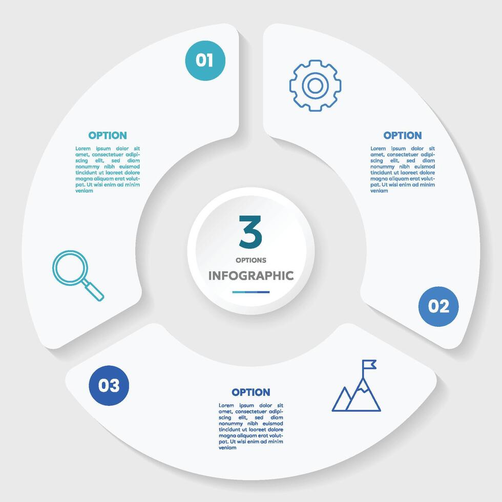 circulo gráfico infografía modelo con 3 opciones para presentaciones vector