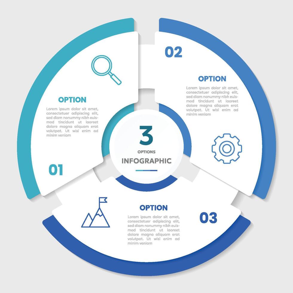 Circle chart infographic template with 3 options for presentations vector