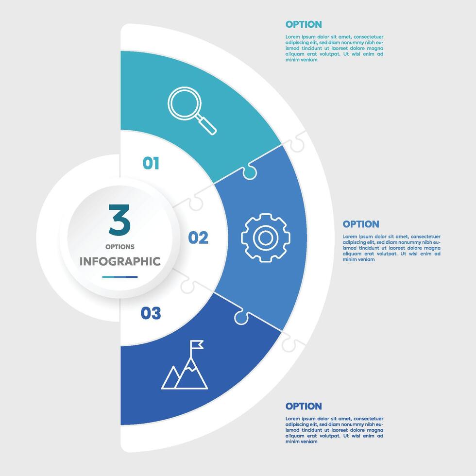 Circle chart infographic template with 3 options for presentations vector