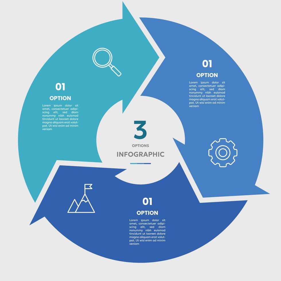 Circle chart infographic template with 3 options for presentations vector