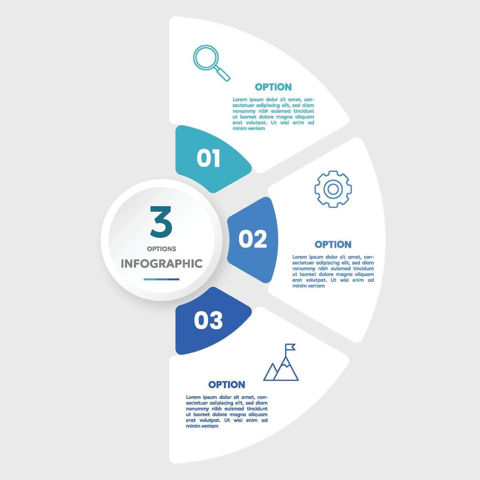 circulo gráfico infografía modelo con 3 opciones para presentaciones vector