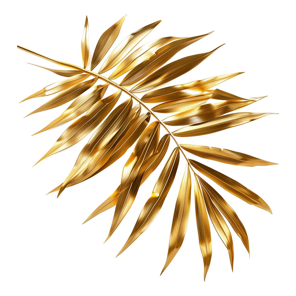 AI generated Golden palm leaf isolated on transparent background png