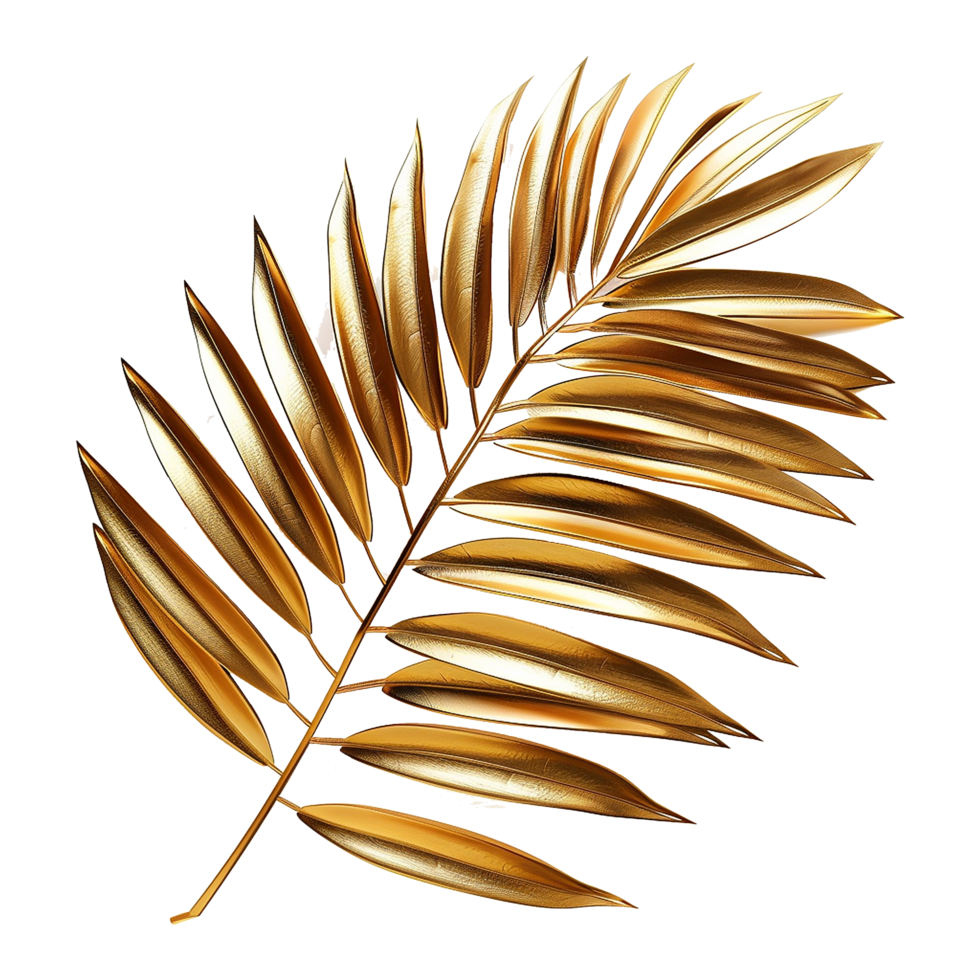 AI generated Golden palm leaf isolated on transparent background png