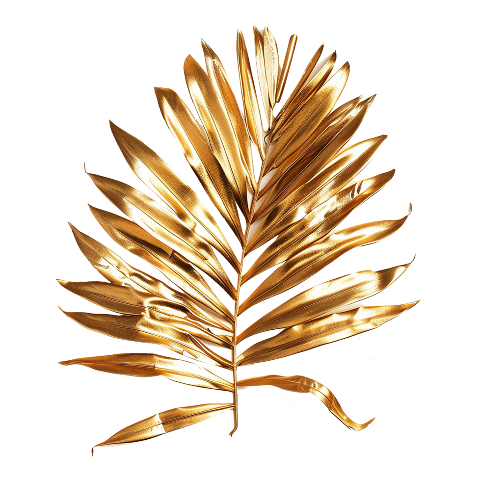 AI generated Golden palm leaf isolated on transparent background png
