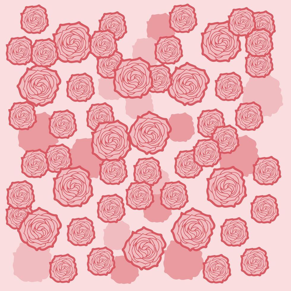 Rose seamless pattern. Vector illustration of pink roses on pink background.