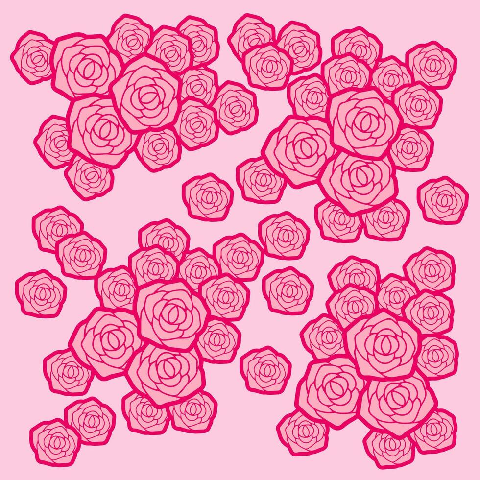 Rose seamless pattern. Vector illustration of pink roses on pink background.