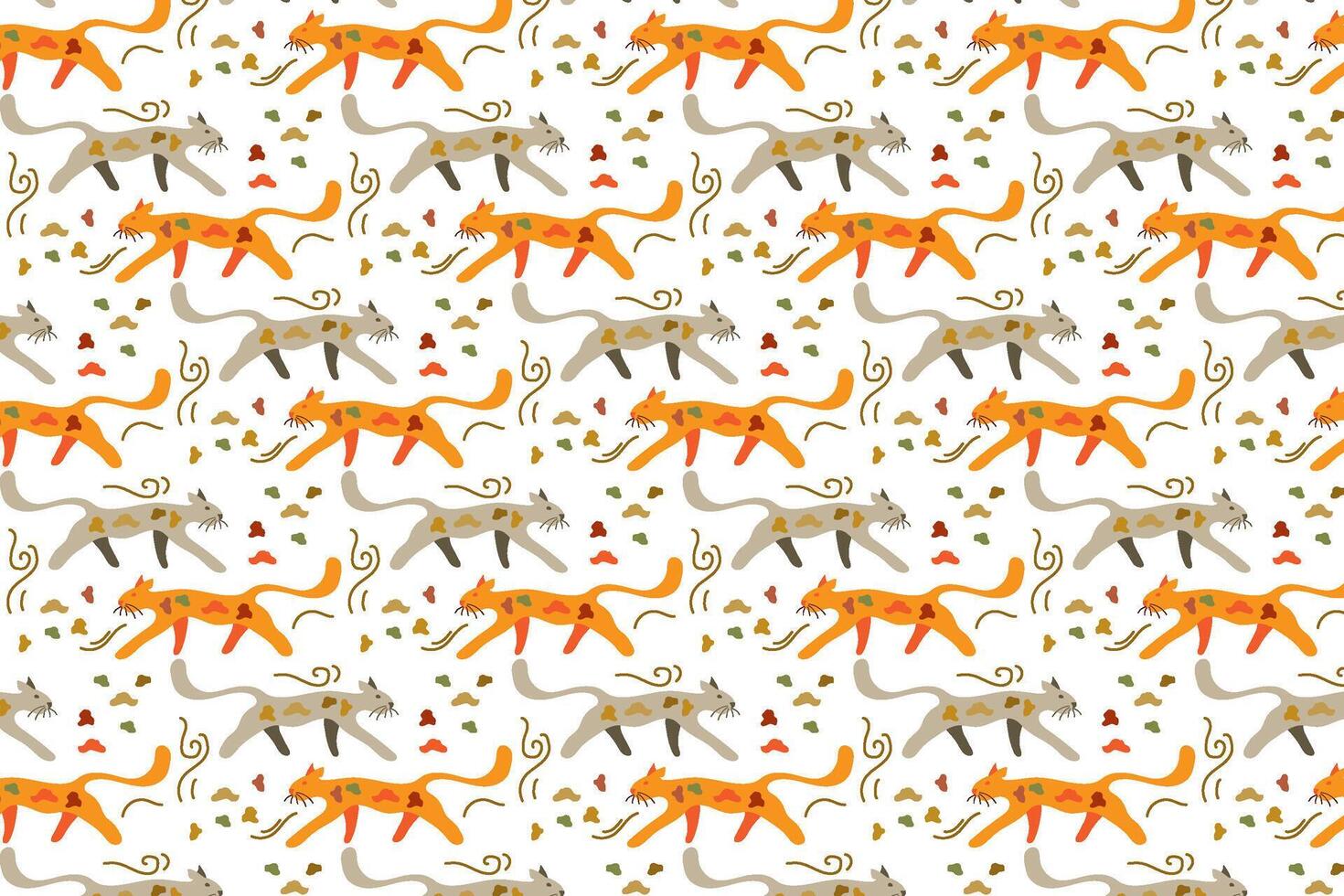 Funny Cats Illustration Pattern Template Seamless Background vector