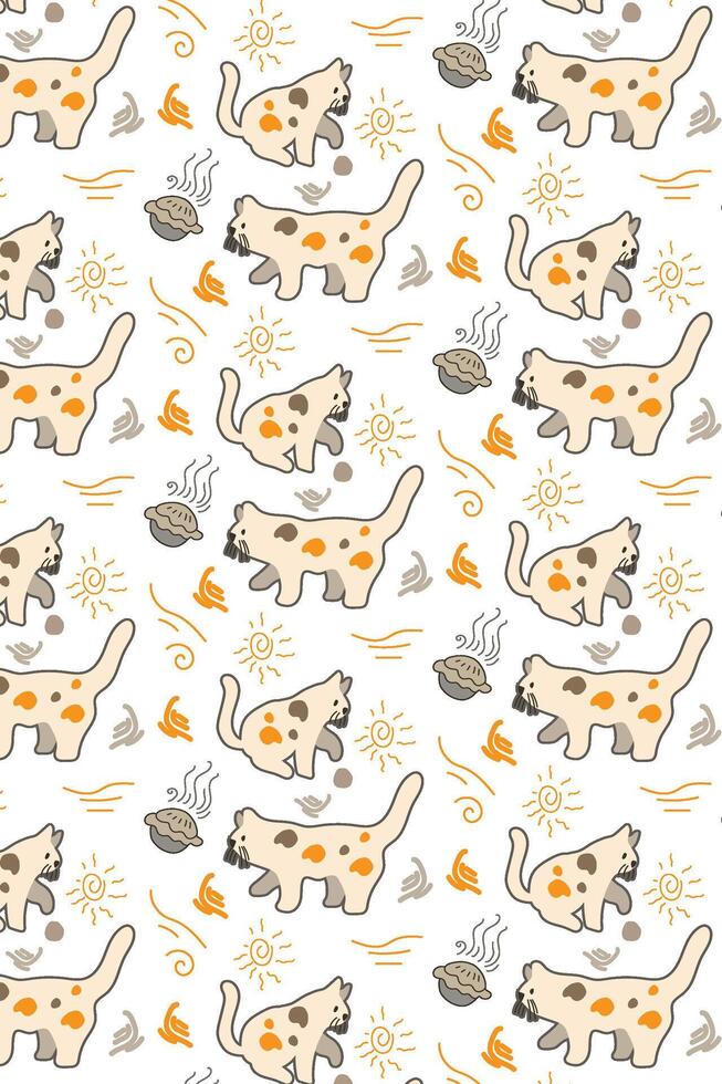 Funny Cats Illustration Pattern Template Seamless Background vector