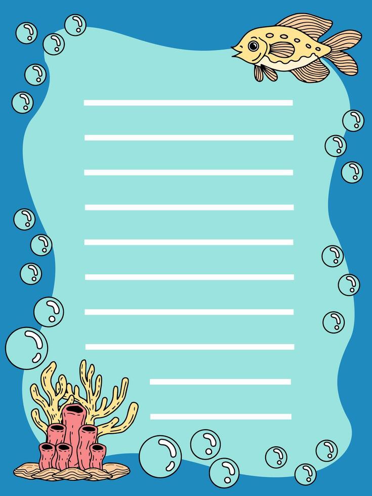 Printable Paper Noted Template Ocean Cute Fish vector