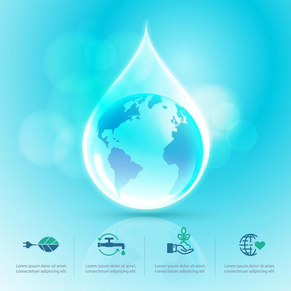 concepto de tierra día o ambiente día, gráfico de agua soltar con mundo globo dentro vector