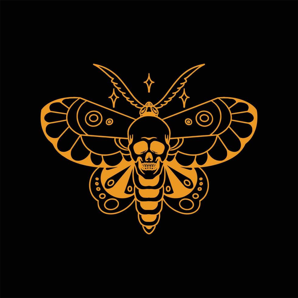 skull butterfly line art vector design