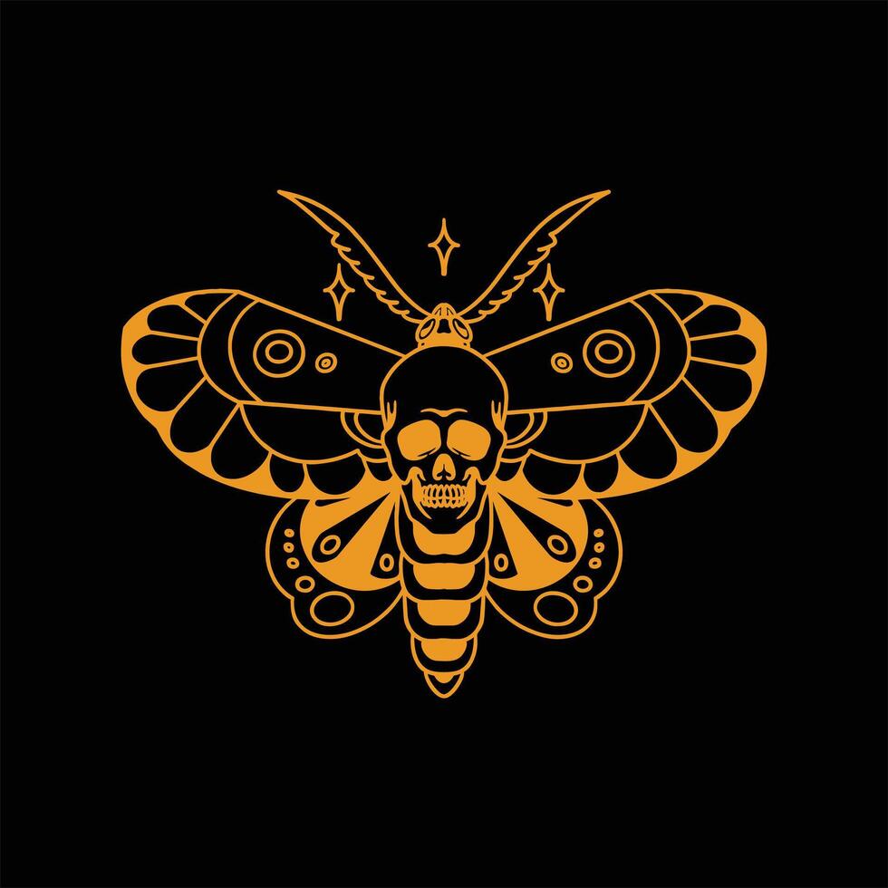 skull butterfly line art vector design