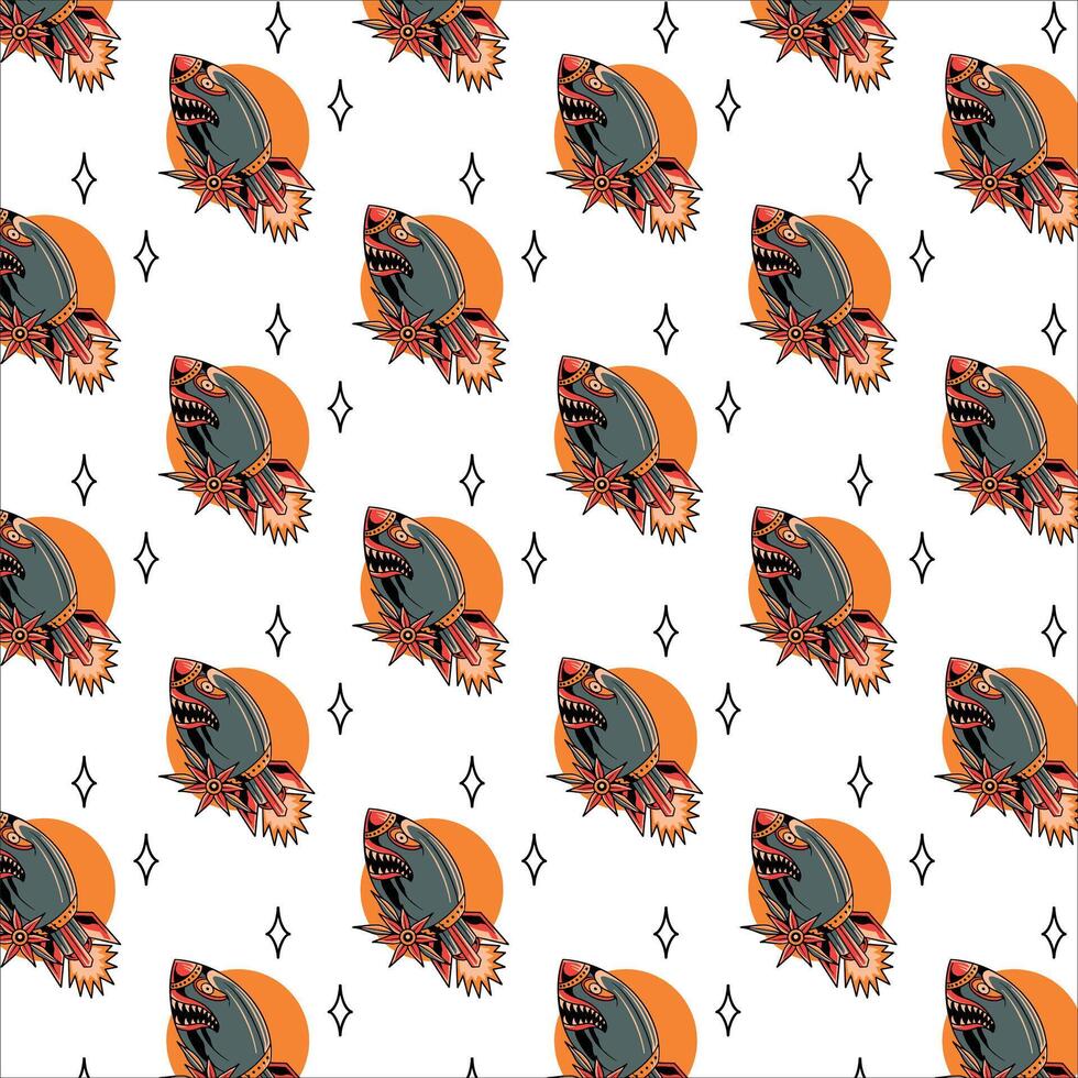 vintage rocket tattoo pattern vector design