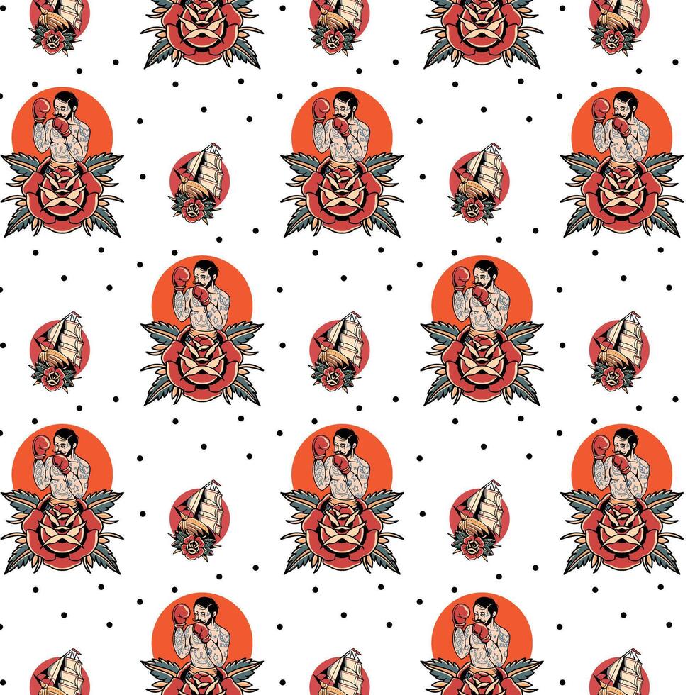 the figther tattoo pattern vector design