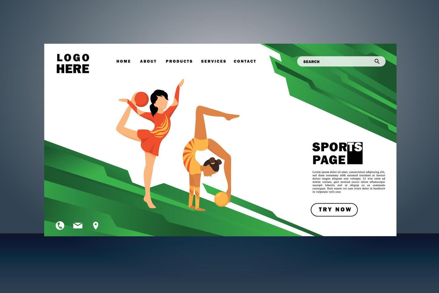 deporte aterrizaje página plano diseño vector