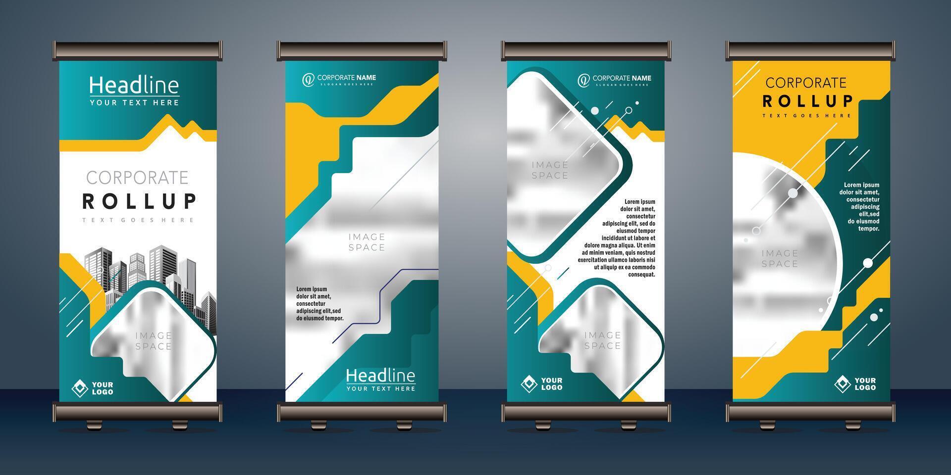 roll up banners template with business presentation design template vector