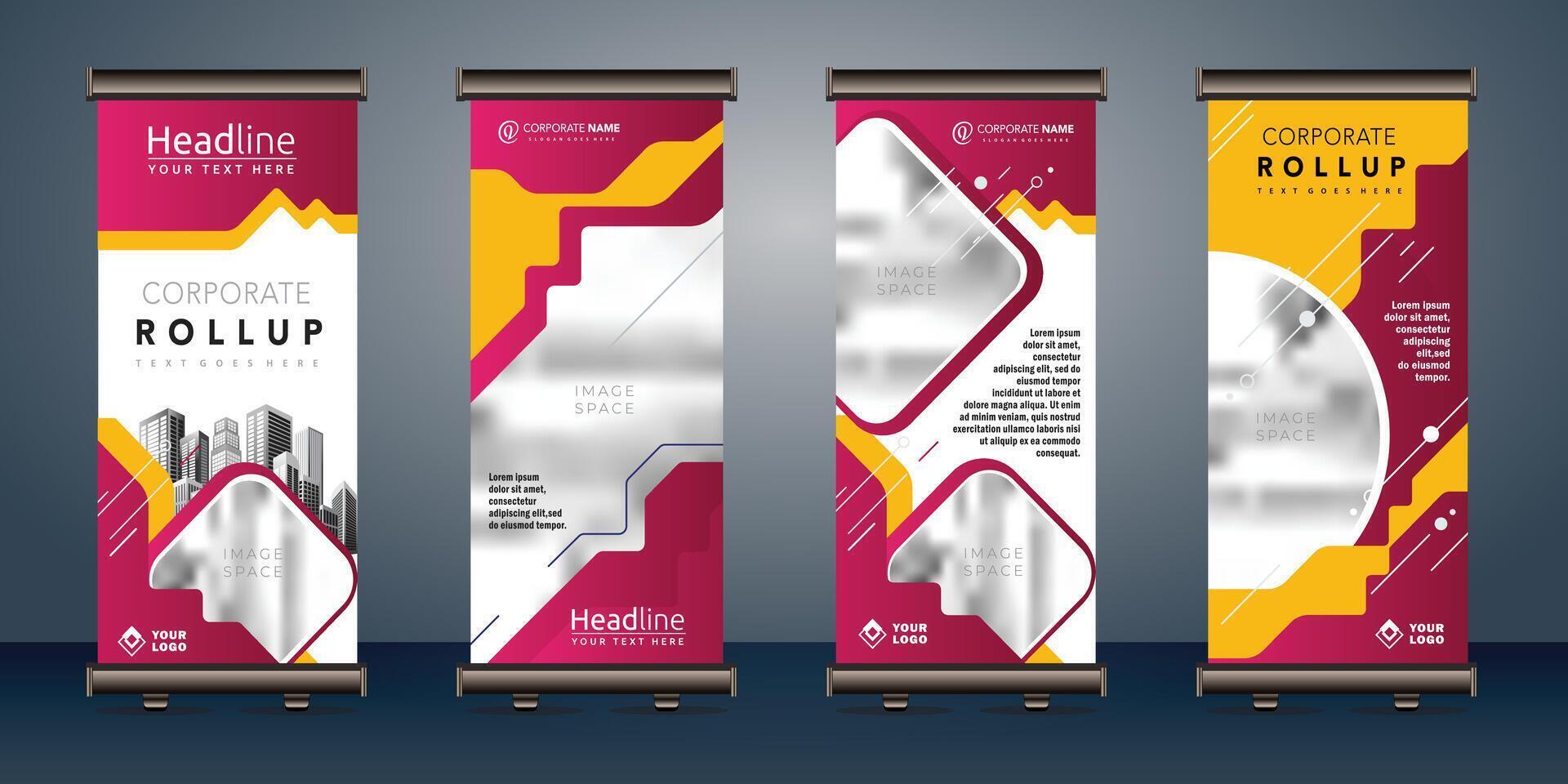 roll up banners template with business presentation design template vector