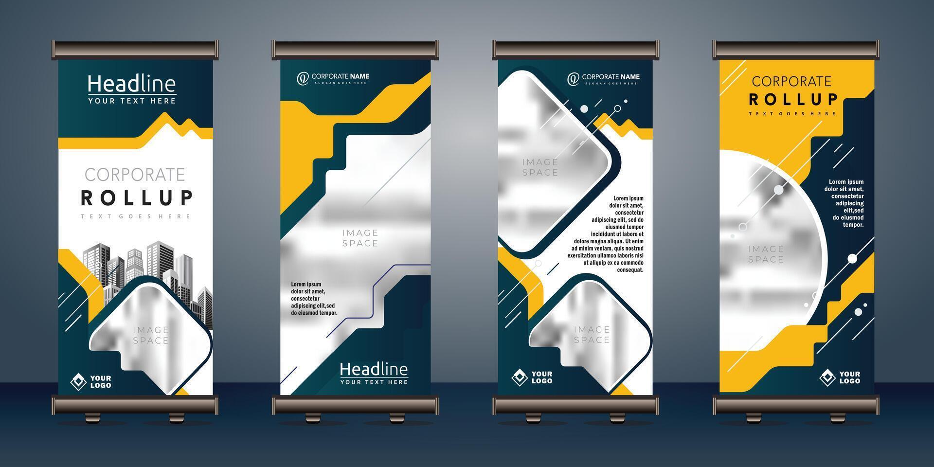 roll up banners template with business presentation design template vector