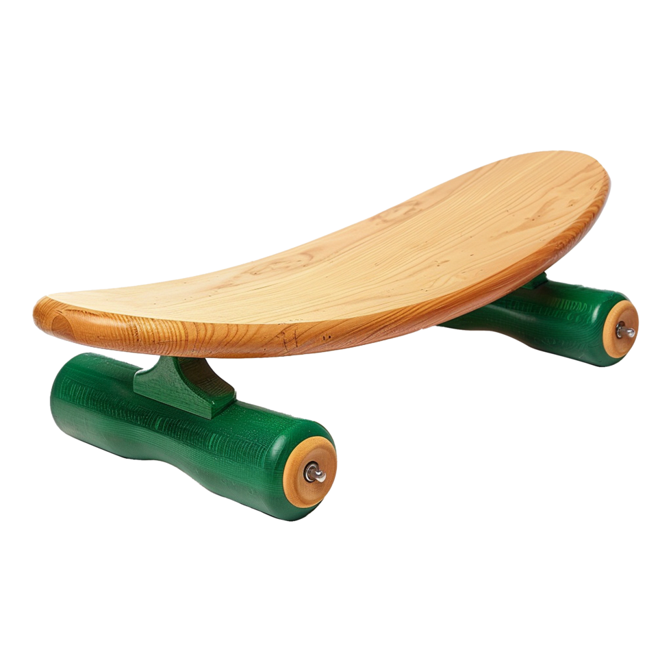 ai generato di legno equilibrio tavola con rullo verde isolato su trasparente sfondo png