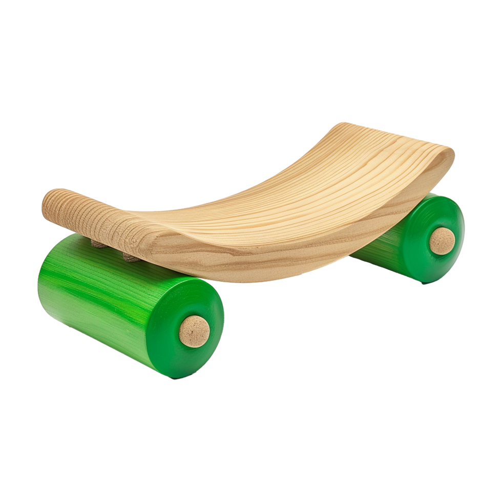 ai generato di legno equilibrio tavola con rullo verde isolato su trasparente sfondo png