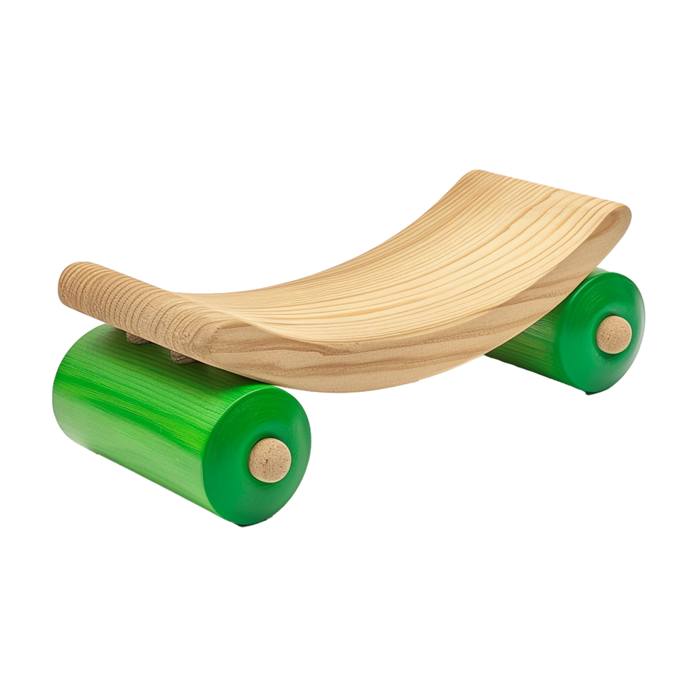 AI generated Wooden balance board with roller green isolated on transparent background png