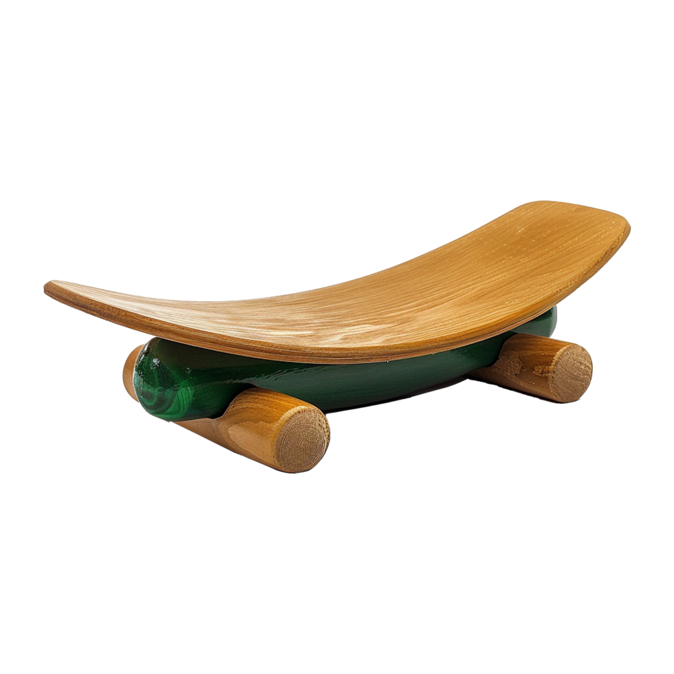 ai generado de madera equilibrar tablero con rodillo verde aislado en transparente antecedentes png