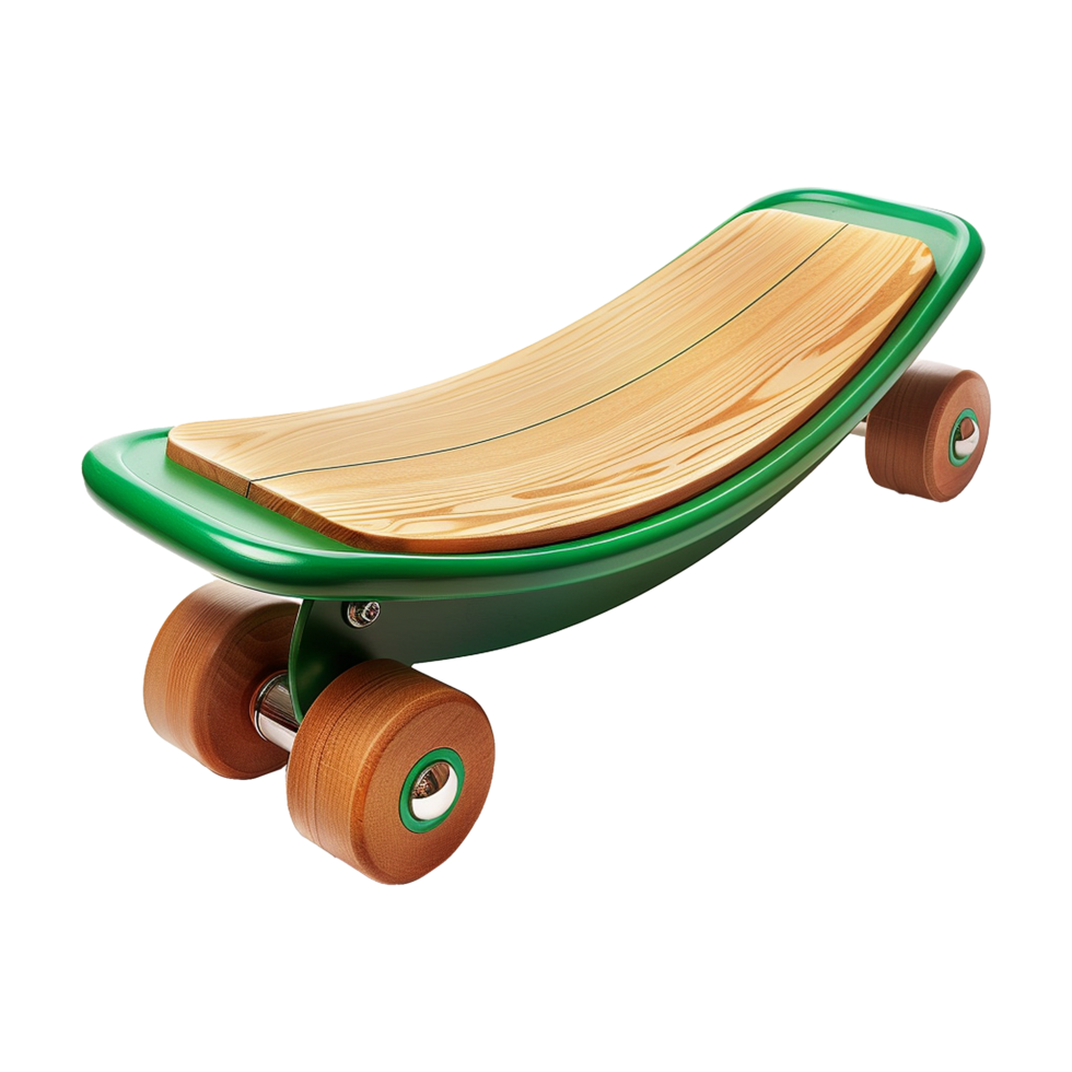 AI generated Wooden balance board with roller green isolated on transparent background png