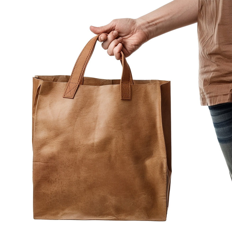 AI generated Hand holding shopping bag isolated on transparent background png