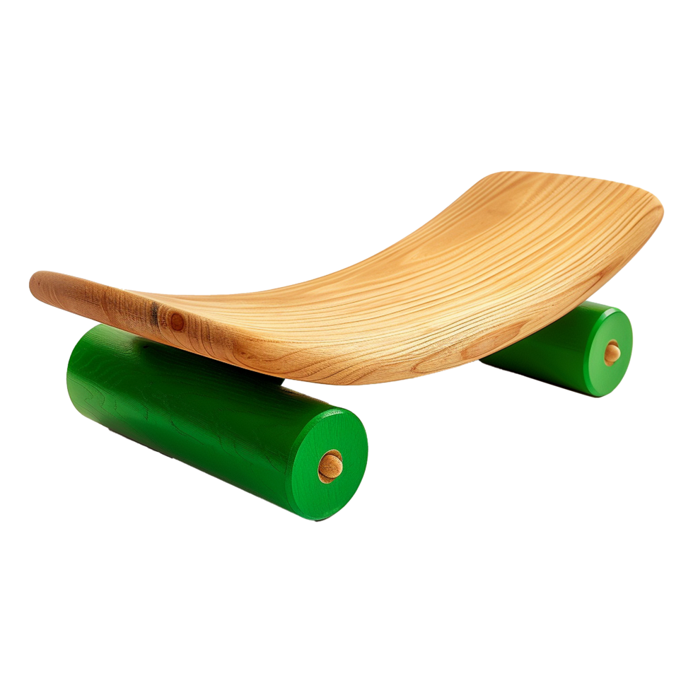 AI generated Wooden balance board with roller green isolated on transparent background png