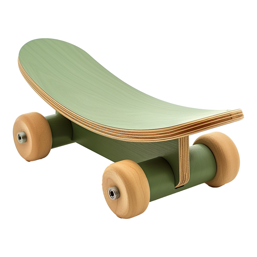 AI generated Wooden balance board with roller green isolated on transparent background png