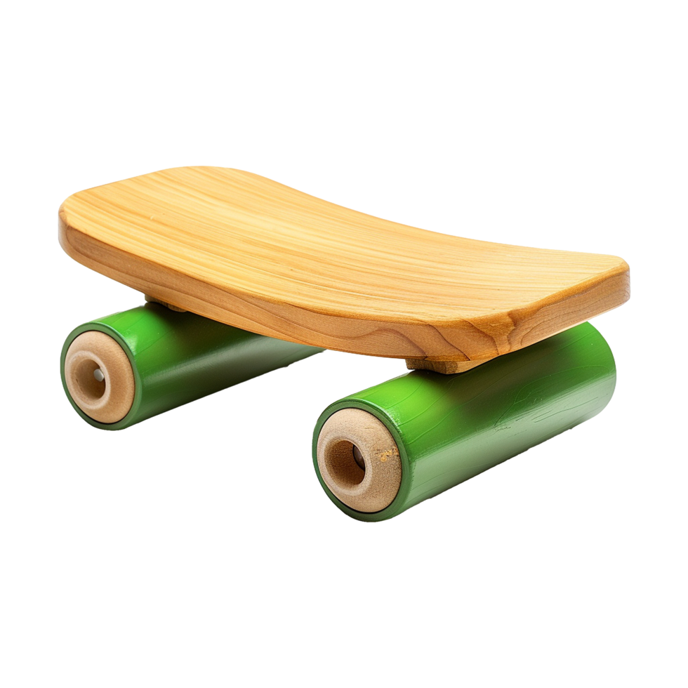 AI generated Wooden balance board with roller green isolated on transparent background png