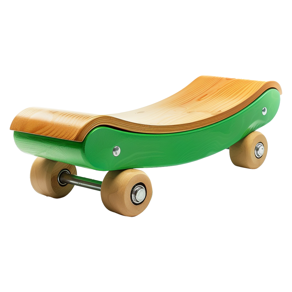 AI generated Wooden balance board with roller green isolated on transparent background png