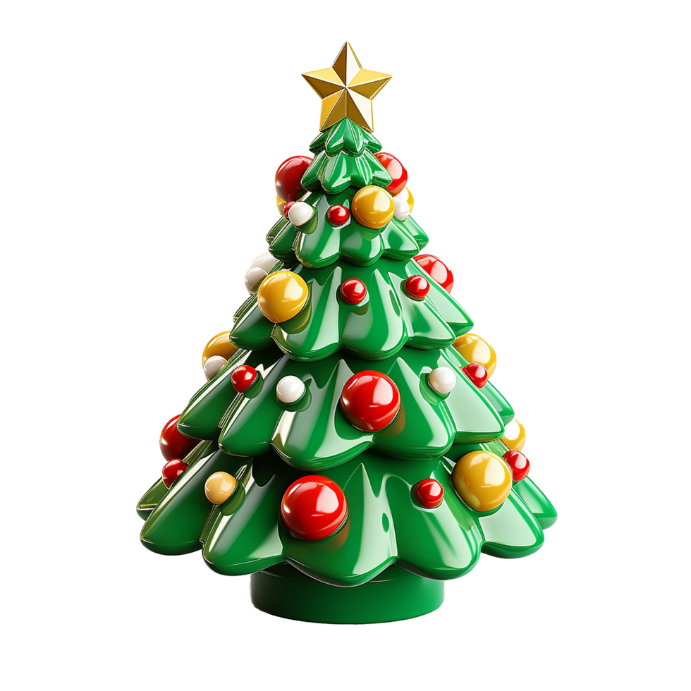 AI generated 3d cartoon christmas tree decoration png isolated on transparent background