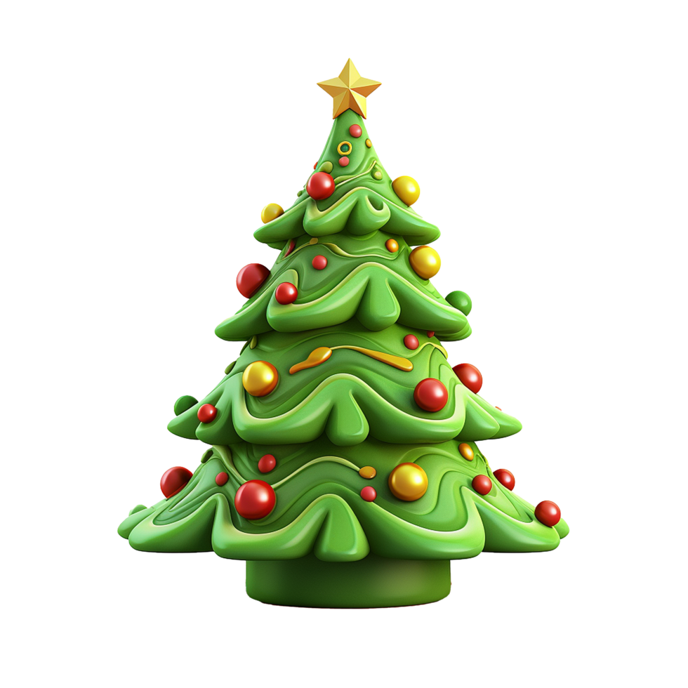 AI generated 3d cartoon christmas tree decoration png isolated on transparent background