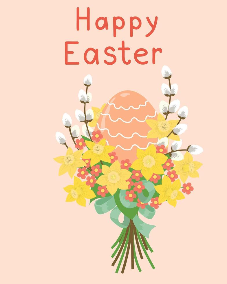 Happy Easter card with bouquet. vector