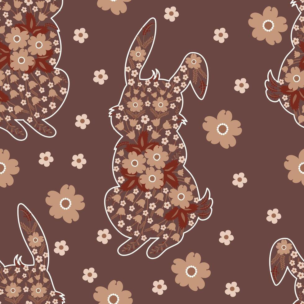 Silhouettes of a bunny with flowers. vector