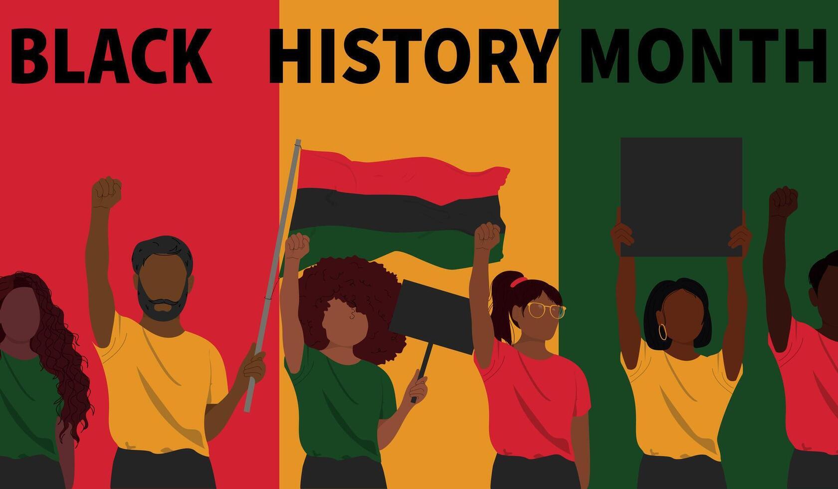 negro historia mes bandera con personas vector