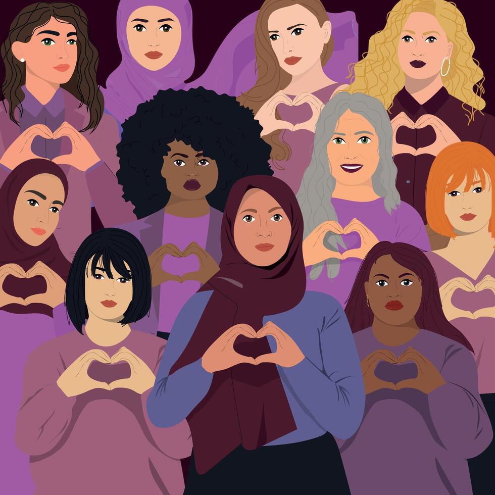 Female diverse faces of different ethnicity. vector