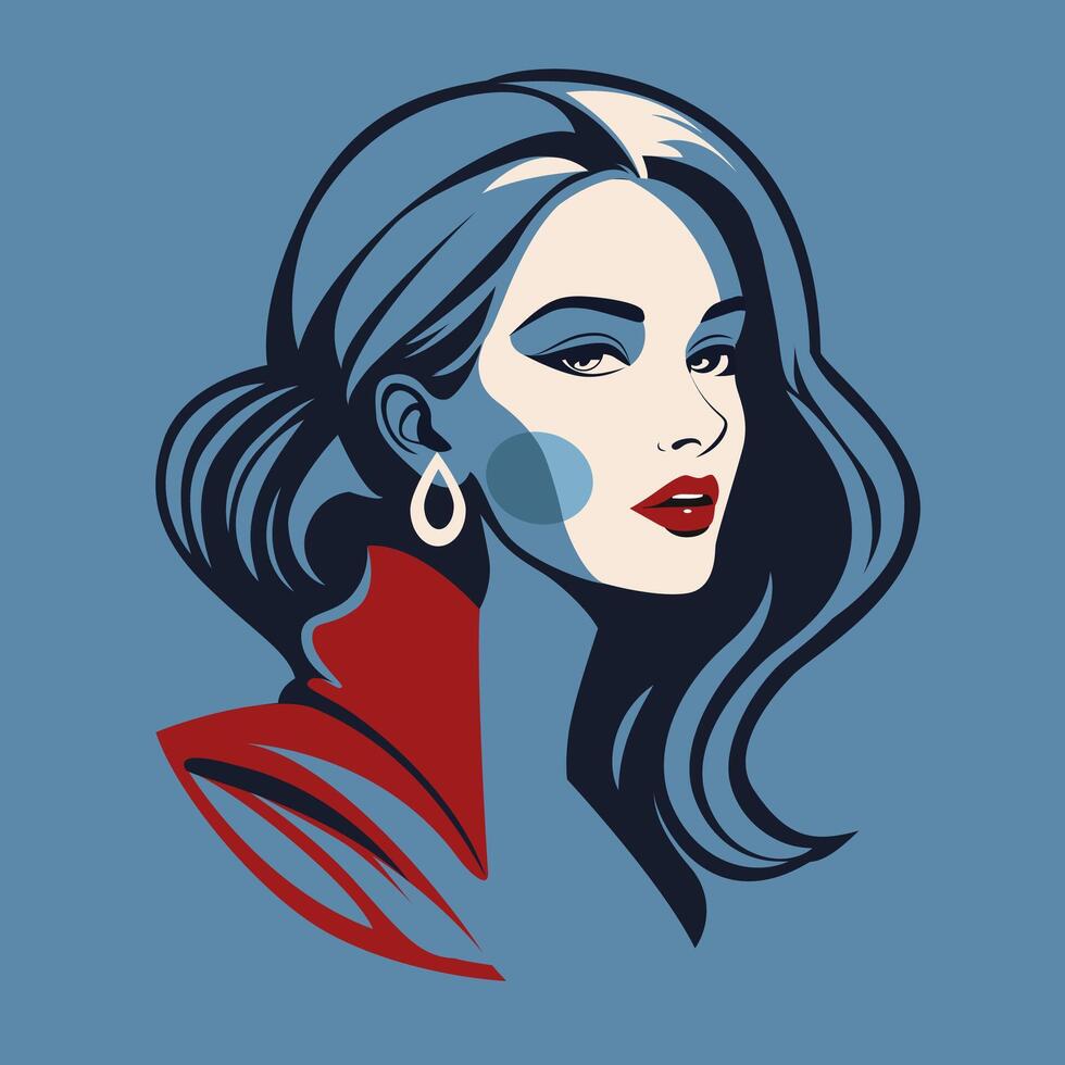 Minimalistic flat logo of a stylish girl in a red shirt. vector