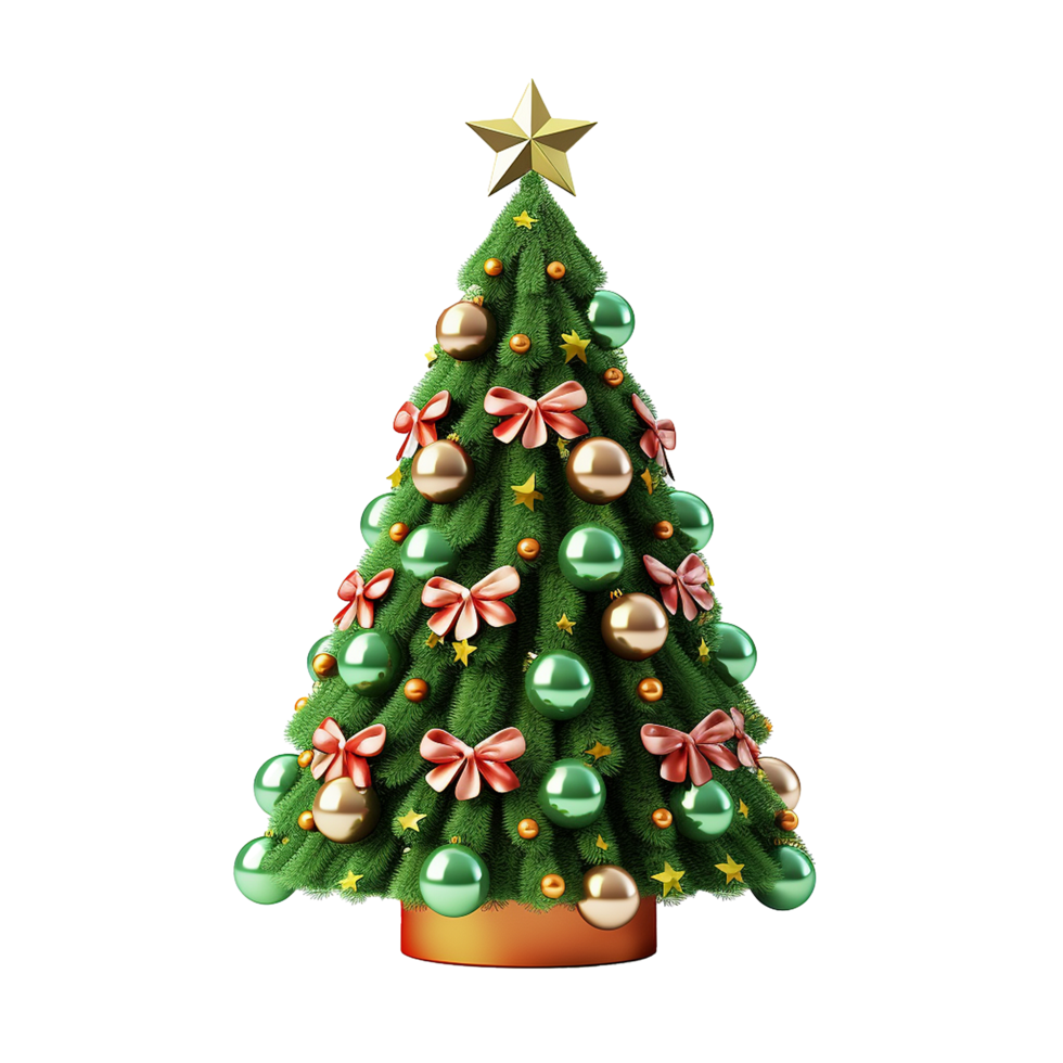 AI generated 3d cartoon christmas tree decoration png isolated on transparent background