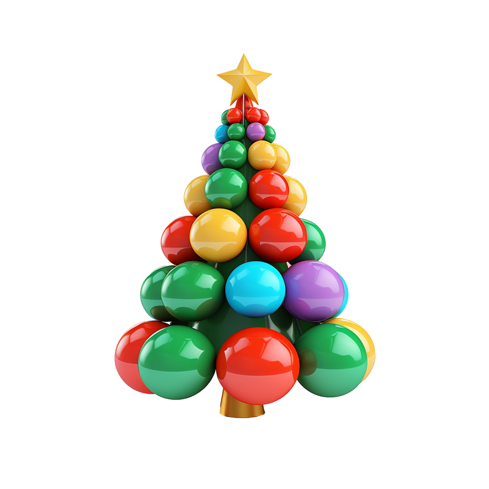 AI generated 3d cartoon christmas tree decoration png isolated on transparent background