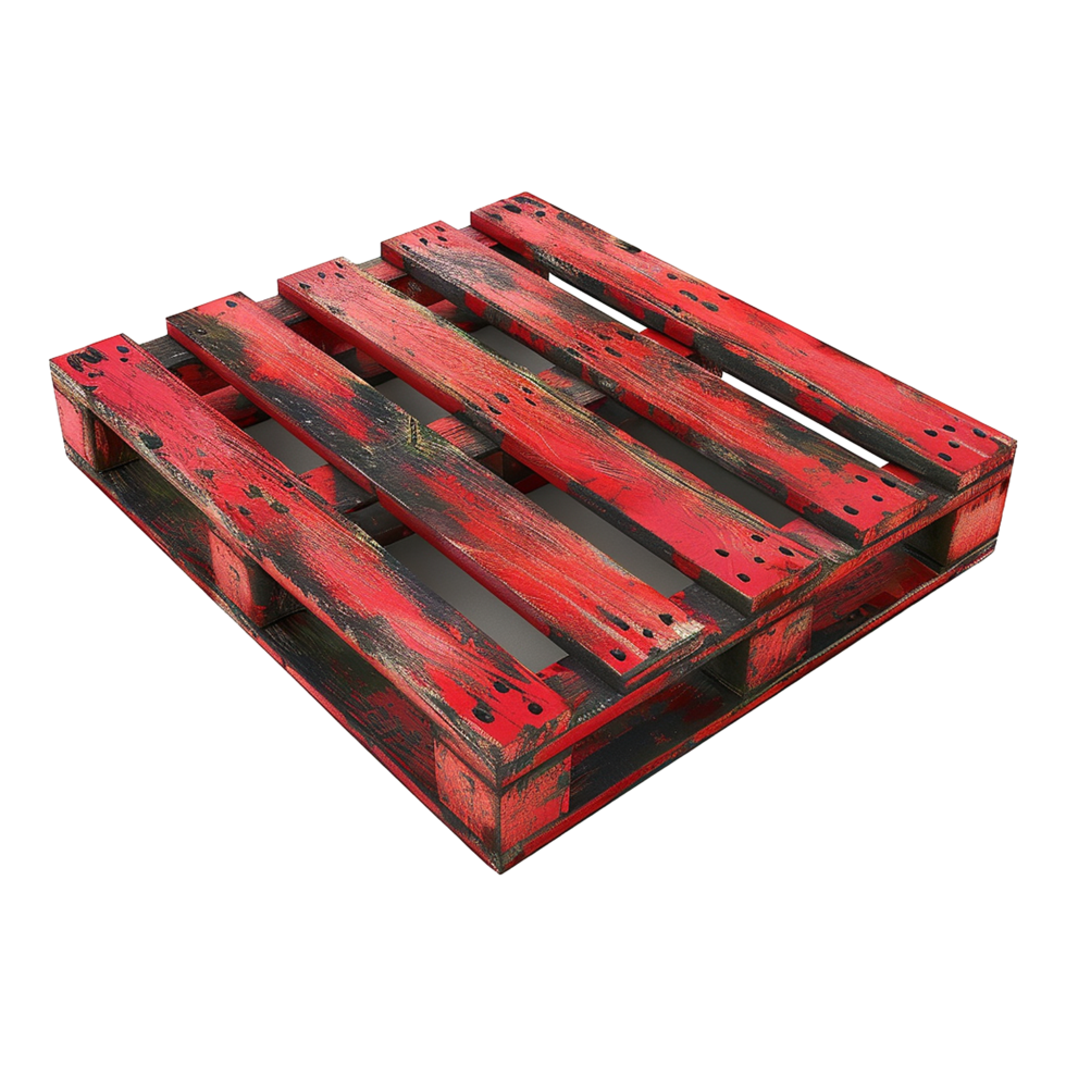 AI generated Red painted wooden pallets isolated on transparent background png