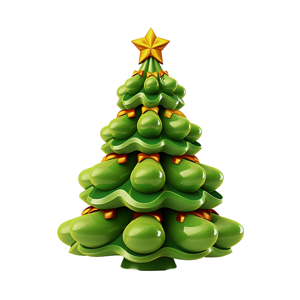 AI generated 3d cartoon christmas tree decoration png isolated on transparent background